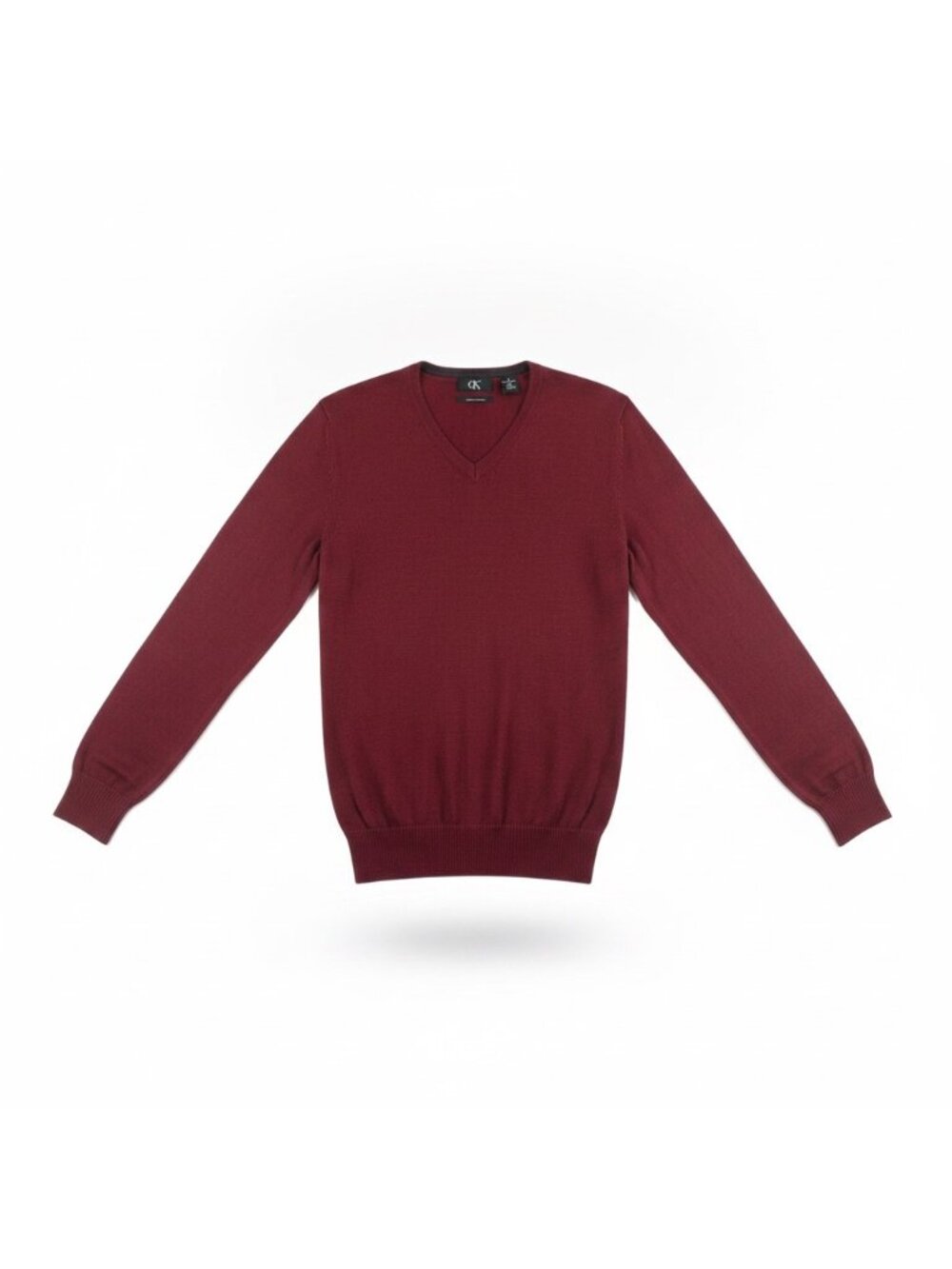Calvin Klein Mens Red Merino Wool V-Neck Sweater Classic Fit Lightweight Size M